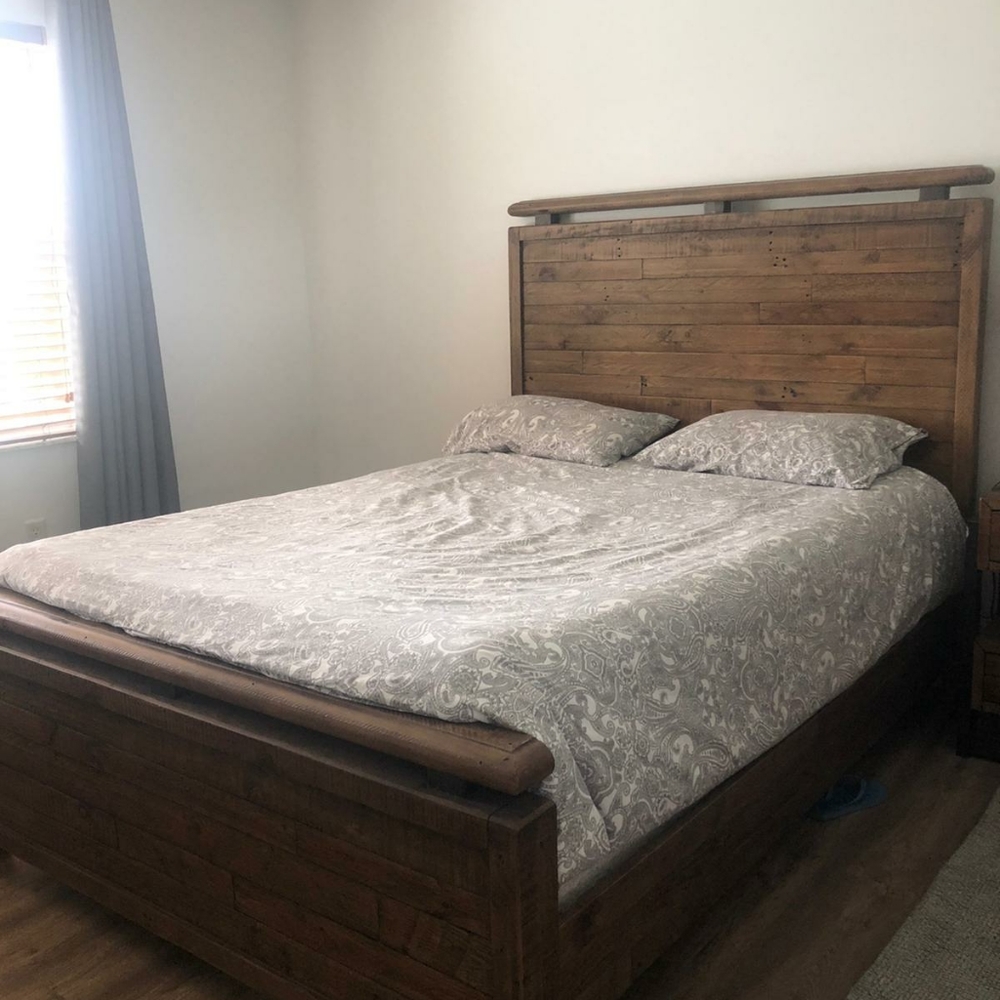 Rustic wood bedroom set.